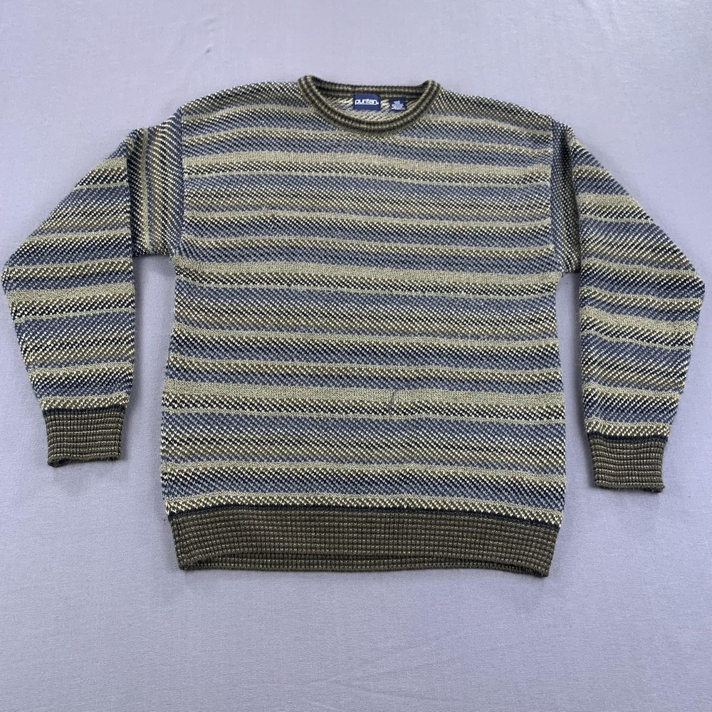 VINTAGE Puritan Sweaters Mens LG Lot of 2 Khaki Fair Isle Blue Stripe 90s Knit - Picture 12 of 16